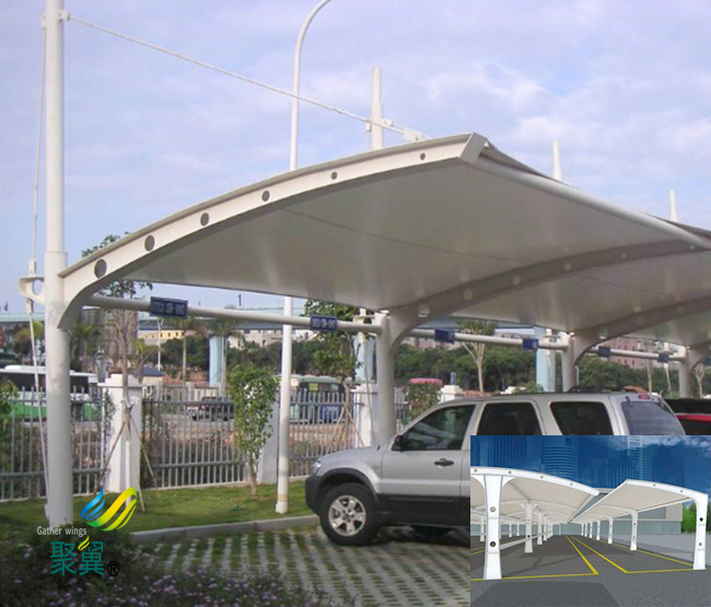  膜結構車棚遮雨|膜結構車棚材料選用
