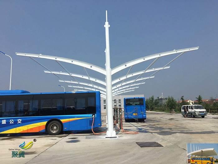浙江鋼膜結構大巴車露天停車棚圖片大全
